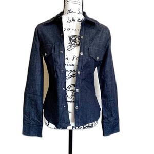 ZARA blue jean  jacket women denim long sleeve collar size S western streetwear
